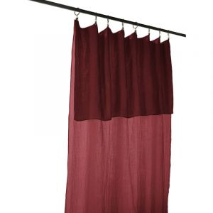 Rideau lydie Gaze de coton largeur 140 cm longueur ajustable jusqu'à 300 cm + 8 anneaux pinces coloris Lie de vin