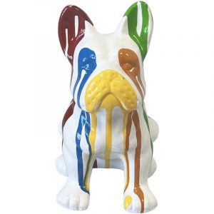 Le Monde Des Animaux - Statue en c&eacute;ramique bouledogue Fran&ccedil;ais assis blanc