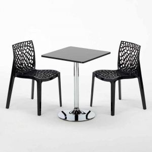 Grand Soleil Table Noir et 2 Chaises Colorées Polypropylene Set Interieur Bar Café MOJITO | Gruvyer Noir anthracite - Noir - Carré