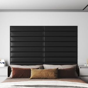 Image de VidaXL Panneaux muraux 12 pcs Noir 90x15 cm Similicuir 1,62 m²