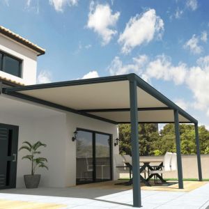 Pergola toile SUNLIGHT Gris anthracite - &eacute;cru 8,00x4,00m + LED