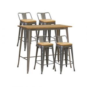 Aubry Gaspard Ensemble table haute et tabourets métal industriel métal brossé