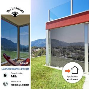 Image de Film miroir sans tain pour grand vitrage vis-&agrave;-vis proche - gris fum&eacute; - 75 cm x 1 m - en Rouleau