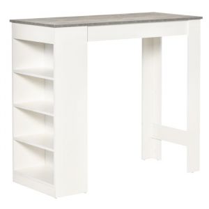 Homcom Table de bar - 2 personnes - 4 &eacute;tag&egrave;res ouvertes - panneau de particules - 115x50x102,7cm - blanc et gris