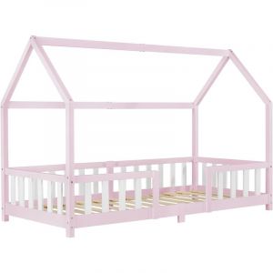 Lit d'Enfant Design Forme Maison Sisimiut Pin 200 x 90 cm Rose Blanc Mat Laqué