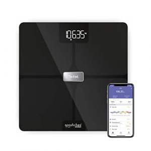 Tefal Goodvibes Health Balance connect&eacute;e, 14 indicateurs corporels, Application connect&eacute;e, Nombre illimit&eacute; d'utilisateurs, Capacit&eacute; de 180 kg et plateau verre 32x32 cm, Noir BM9670S1