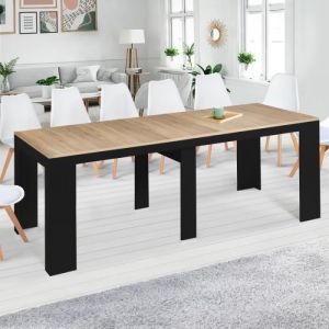 Idmarket Table console extensible ORLANDO 14 personnes 300 cm bois noir et fa&ccedil;on h&ecirc;tre