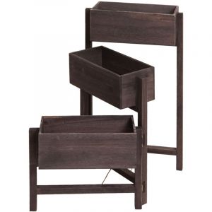 Décoshop26 Tagère à plantes sur pied support à fleurs trois paniers jardinière 65x108x15 cm bois aspect vieilli vintage gris-brun 040008699