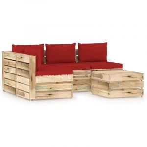 Image de VidaXL Salon de jardin en bois imprégné avec coussins en rouge Vida XL