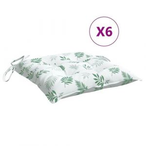 Coussins de chaise 6 pcs &agrave; motif de feuilles 40x40x7 cm tissu