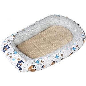 Image de Medi Partners Reducteur de lit Bébé Cocon 100x60x15cm 100% Coton Baby Nest Nouveau-né Nid de Bébés Oreiller Couverture Insert Amovible (Animals Boho avec Minky)