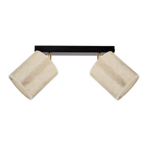 Plafonnier Ora Métal Noir Métal Abat-jour en Tissu Doré