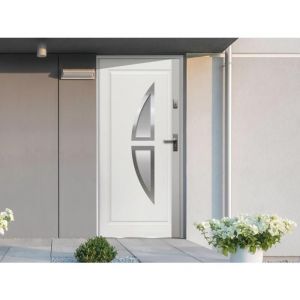 Porte d'entrée en acier vitrée avec inox H.207 x l.100 cm blanc - poussant gauche - COVAS