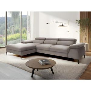 Image de Pascal Morabito Canap&eacute; d'angle gauche convertible en velours taupe SEPINA de