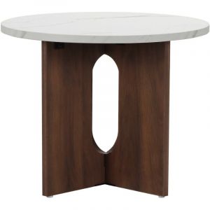 Oviala Table basse moderne ronde 50 cm effet marbre bois foncé