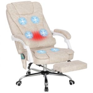 Fauteuil de bureau - Vinsetto - massant et chauffant - hauteur réglable et dossier inclinable - microfibre - 65x70x111-119cm - crème