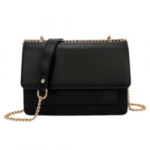 Sac Bandouli&egrave;re pour Femme avec Cha&icirc;ne Dor&eacute;e et Rabat &agrave; Poche Frontale Gallantry Noir