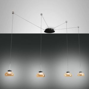 Arabella led suspension en métal et verre soufflé ambre 3547-49-125 Fabas Luce