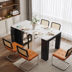 &Icirc;lot de cuisine sur roulettes - table &agrave; manger extensible - avec plateau amovible - noir