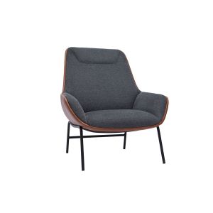 Miliboo Fauteuil design marron avec tissu effet velours textur&eacute; gris fonc&eacute; MARCEAU