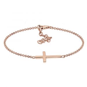 Elli - Bracelet de Chaine Croix Foi Religion Élégant Classique Basic Argent - 925/1000 Rosé Plaqué Or Longueur 18 cm - 0206440415_18