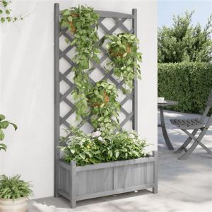VidaXL Jardinière avec treillis gris bois massif de sapin