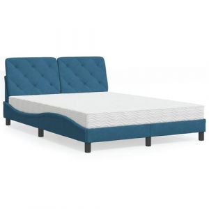 VidaXL Lit avec Matelas, Lit Rembourr&eacute; avec Coussin de T&ecirc;te de Lit, Lit Double, Lit Adulte de Chambre &agrave; Coucher Int&eacute;rieur, Moderne, Bleu 140x190 cm Velours