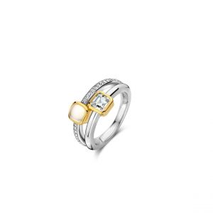 Ti sento Bague - 12326MW Argent Rhodié Multi Joncs Pierres Synthétiques Mop Et Oxyde De Zirconium