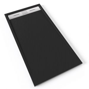 HIEMAL INOX Receveur de douche 70 x 140 cm résine Noir aspect ardoise + bonde inox incluse - Salle de bain