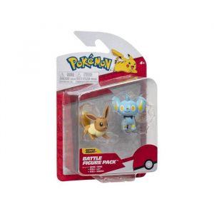 Coffret 2 figurines pokemon evoli et lixy - figurine de combat bleu et brun - set jouet garcon + 1 carte animaux