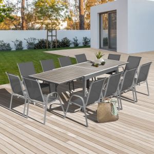 Image de Idmarket Salon de jardin extensible POLY gris fonc&eacute; table 135-270 cm et 12 chaises