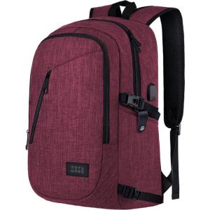 TRVLMORE Sac à dos avec durée de vie - Sac à dos avec compartiment pour ordinateur portable de 15,6 pouces - Cartable - Résistant aux éclaboussures - Hommes et femmes - Garçons et filles - 25L - Bourgogne