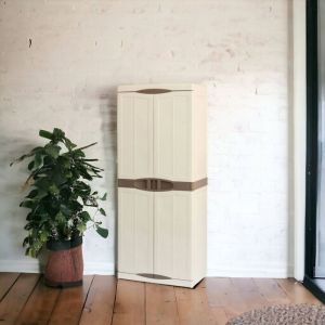 Armoire polyvalente pour l'extérieur ou l'intérieur, armoire à 2 portes et 4 étagères en polypropylène, 100% Made in Italy, 70x47h178 cm, couleur Beige