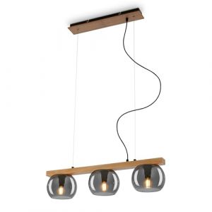 BRILONER Lampe à suspension à 3 pistons, verre fumé, plafonnier, plafonnier, lampe, abat-jour en verre fumé, suspension, lustre, lampe de chambre à coucher, bois noir