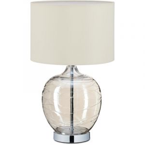 Relaxdays Lampe de table, avec pied en verre, abat-jour tissu, douille E14, luminaire chevet, HxD : 41x25 cm, champagne