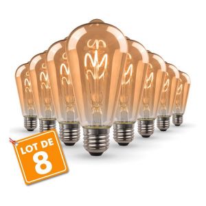 Eclairage design Lot de 8 Ampoules LED E27 ST64 Ambrée Filament Déco Vintage