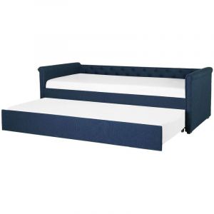 Beliani Lit gigogne en tissu bleu marine 80 x 200 cm LIBOURNE