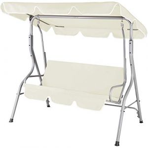 Deuba Balancelle de jardin terrasse 3 personnes - Structure en acier solide - Max 250 Kg, Cr&egrave;me - Toit r&eacute;glable et protection UV
