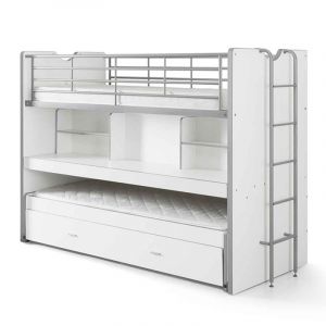 BONNY Lit mezzanine enfant avec sommier contemporain blanc + bureau l 90 x L 200 cm