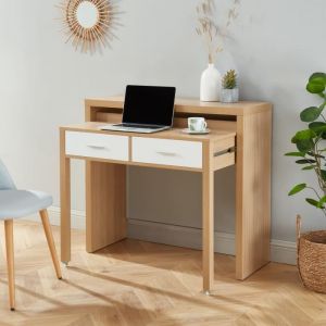 STUDIO Bureau extensible - Décor bois et blanc - L98,5cm