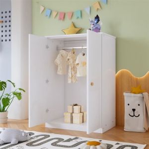 Petite Armoire avec tringle, armoire 2 portes, armoire pour enfants, chambre à coucher, salon, MDF, 80x50x120cm, blanc