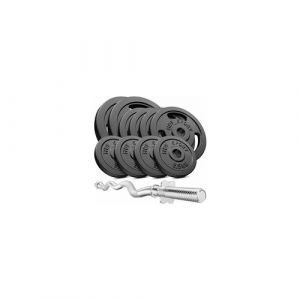 Hop-Sport Set d'Halt&egrave;res en Fonte 57 kg avec Barre SZ-Curl et Disques de poids ajustables, Fermetures Chrom&eacute;es, Kit de poids pour musculation &agrave; domicile, Ensemble d&rsquo;halt&egrave;res avec poids