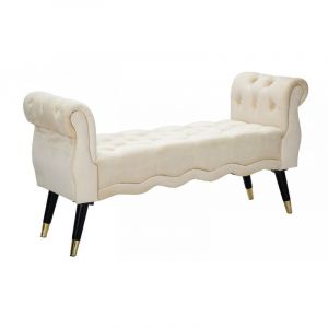 Dmora Banc en bois de pin, recouvert de velours, couleur crème, Mesures 40 x 60 x 120 cm, avec emballage renforcé