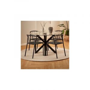 Furniture To Go - Table à manger ronde 119x119x75,5 cm en verre et pieds noirs - buggio