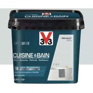 V33 Peinture 100% imperméable Cuisine & bain DécoLAB Gris galet 0,75 l