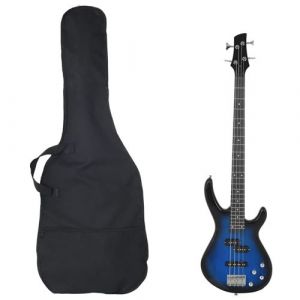 VidaXL Guitare Basse Électrique de Débutants Sac, Instrument de Musique pour Débutants avec Ceinture, Guitare avec Housse, Bleu et Noir 4/4 46 70182
