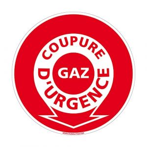Signaletique.biz France - Panneau Coupure d'Urgence Gaz. Signalisation S&eacute;curit&eacute; Incendie. - Aluminium 2 mm - Diam&egrave;tre 350 mm