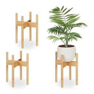 Relaxdays Support pour Pot de Fleurs, Lot de 3, Porte-Plante intérieur, Meuble pour Pots jusqu'à D: 25 cm, Nature