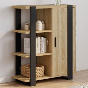 Idmarket Buffet d'appoint 3 étagères et placard 70 cm phoenix bois et noir