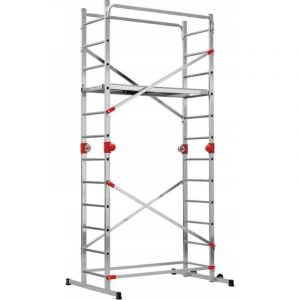 Hailo &Eacute;chafaudage multifonction en aluminium G60 - 2 x 12 &eacute;chelons - Charge maximale : 150 kg/m&sup2; - Plateforme avec trappe de passage - &Eacute;chafaudage mobile en aluminium - Utilisable comme &eacute;chelle (bauschnell, neuf)